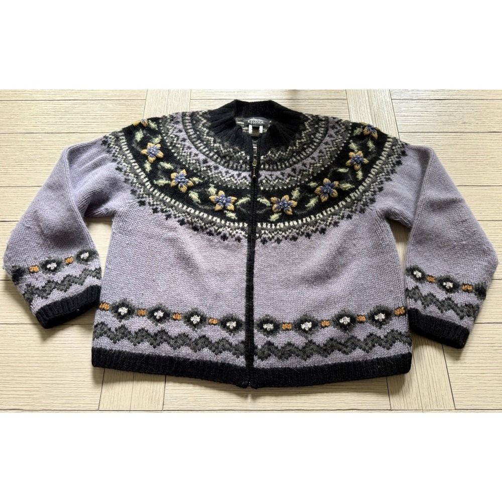 Icelandic Design VTG Women M Zip Nordic Cardigan Sweater Wool Angora Blend Cozy